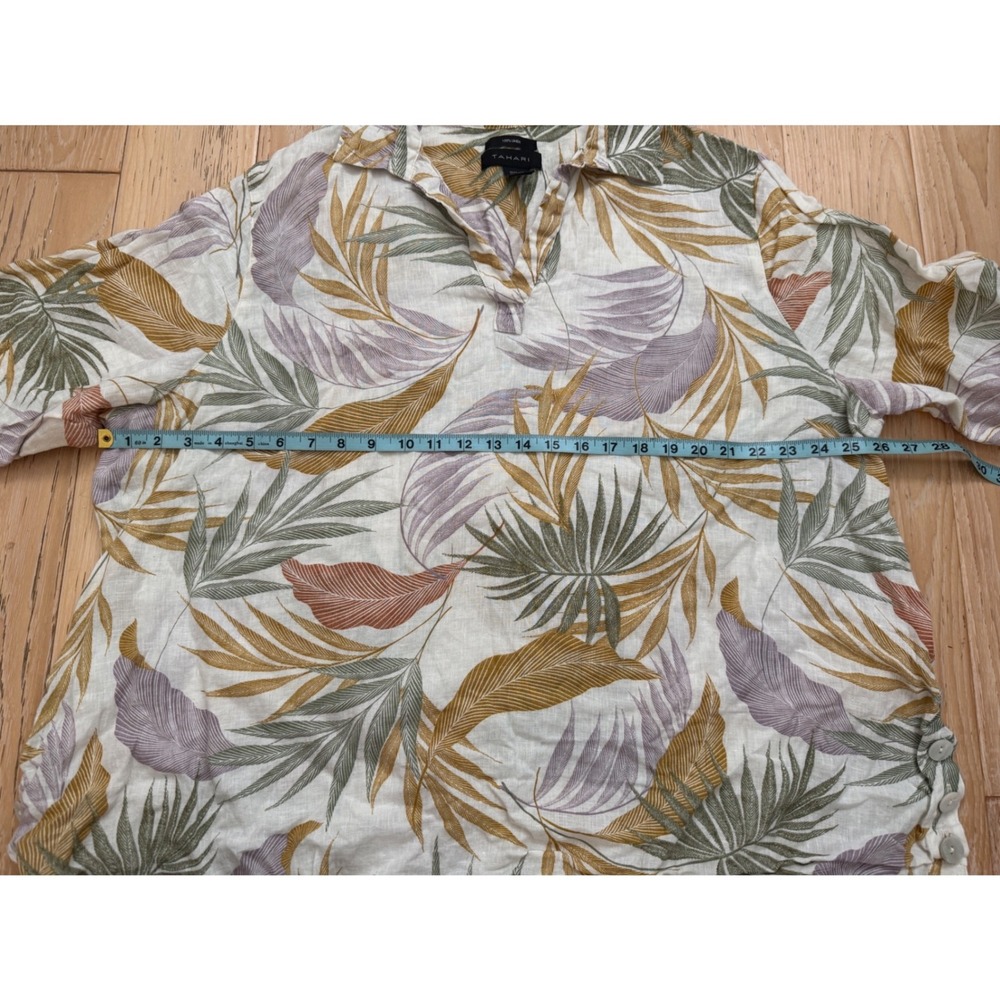 Tahari Womens 3X Linen Tropical Palm Leaf Print Tunic Top Lagenlook coastal - Picture 4 of 7